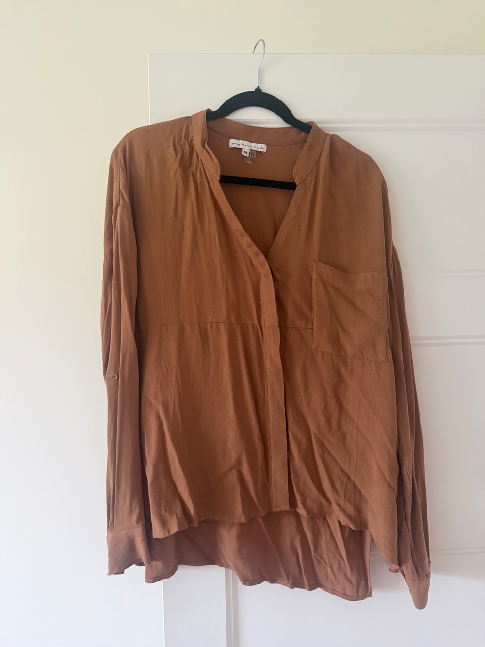 Young Fabulous & Broke Camel brown Button-Down V-Neck Blouse